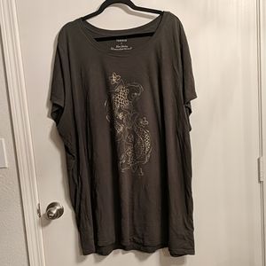 Torrid size 6 olive green t shirt with Koi fish